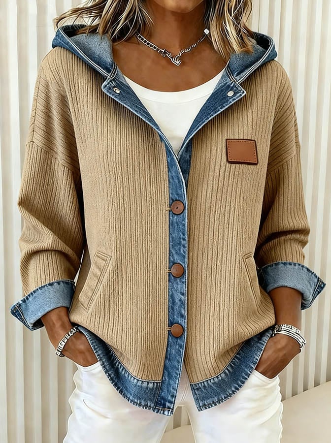 Cardigan Boutonné à Capuche Pour Femme avec Finitions en Jean
