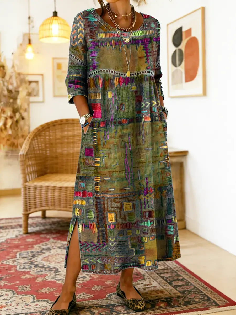 Robe Midi Femme Imprimé Artistique Fente