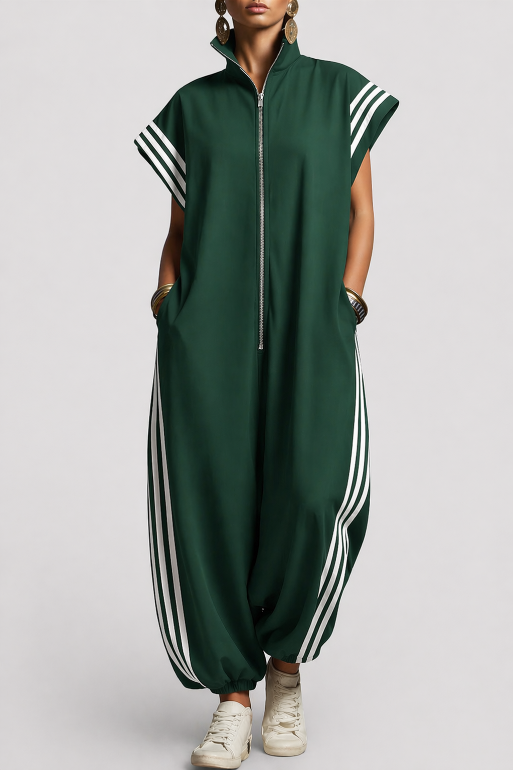 Combinaison Rayée Zippée et Ample Pour Femme