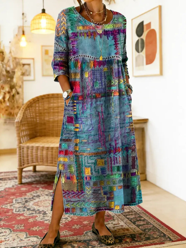Robe Midi Femme Imprimé Artistique Fente
