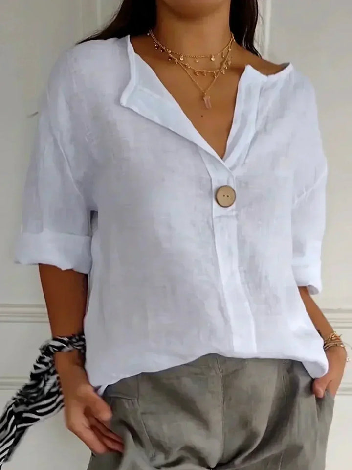 Blouse en Lin Boutonnée Femme Manches 3/4