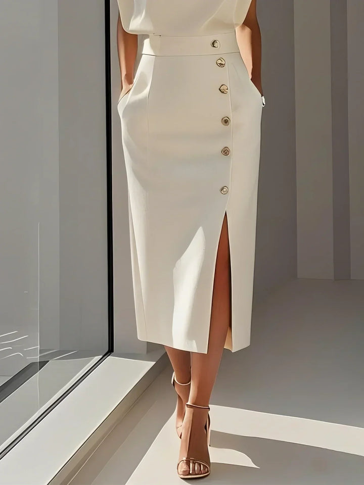 Robe Midi Femme Sans Manches Boutons Décoratifs