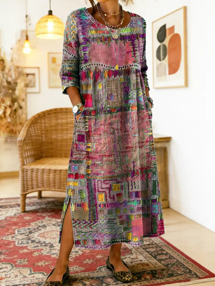 Robe Midi Femme Imprimé Artistique Fente