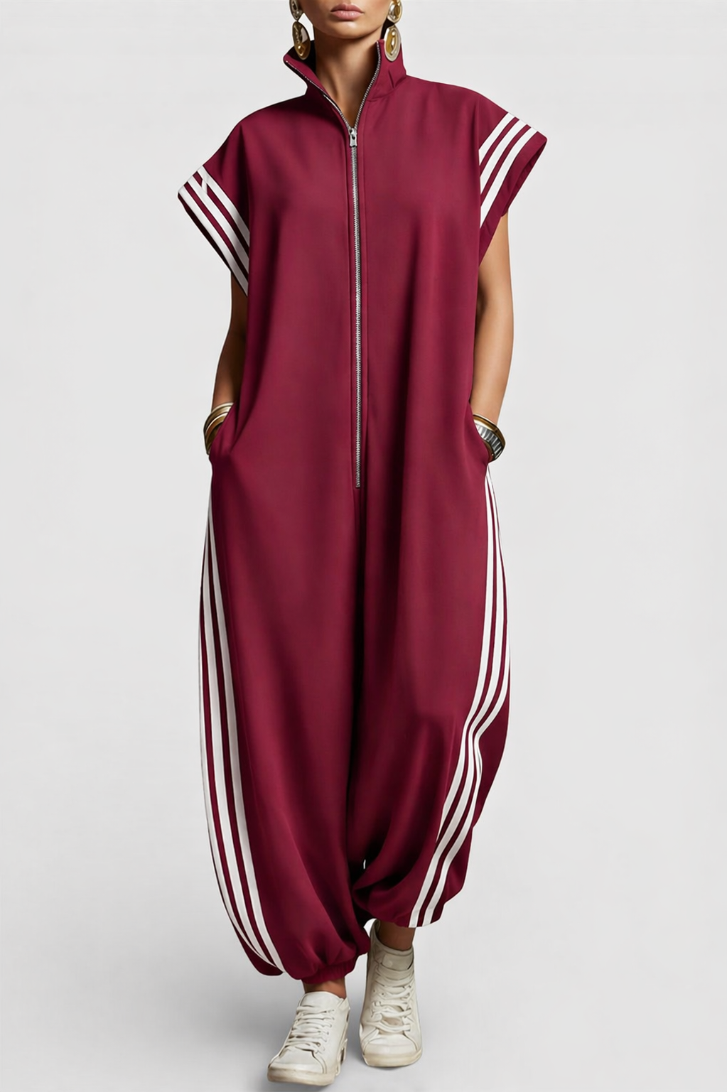 Combinaison Rayée Zippée et Ample Pour Femme