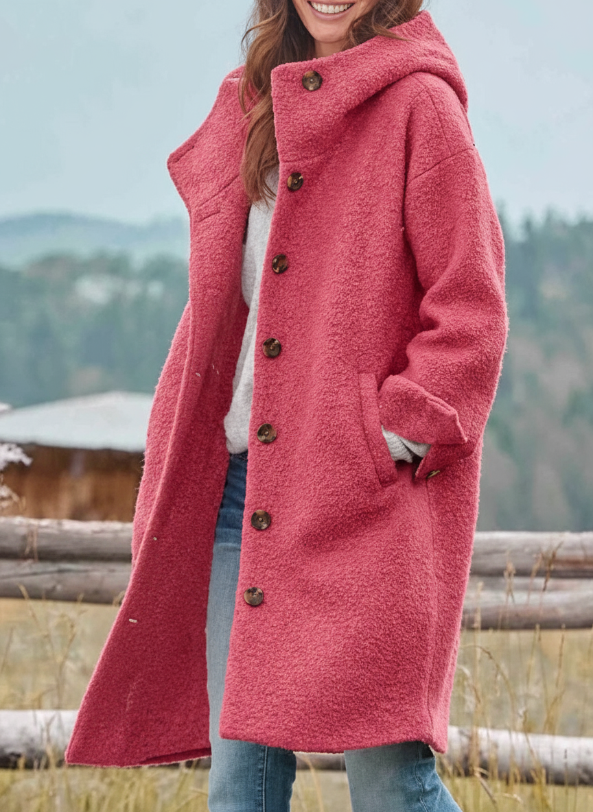 Women's Long Hooded Buttoned Coat