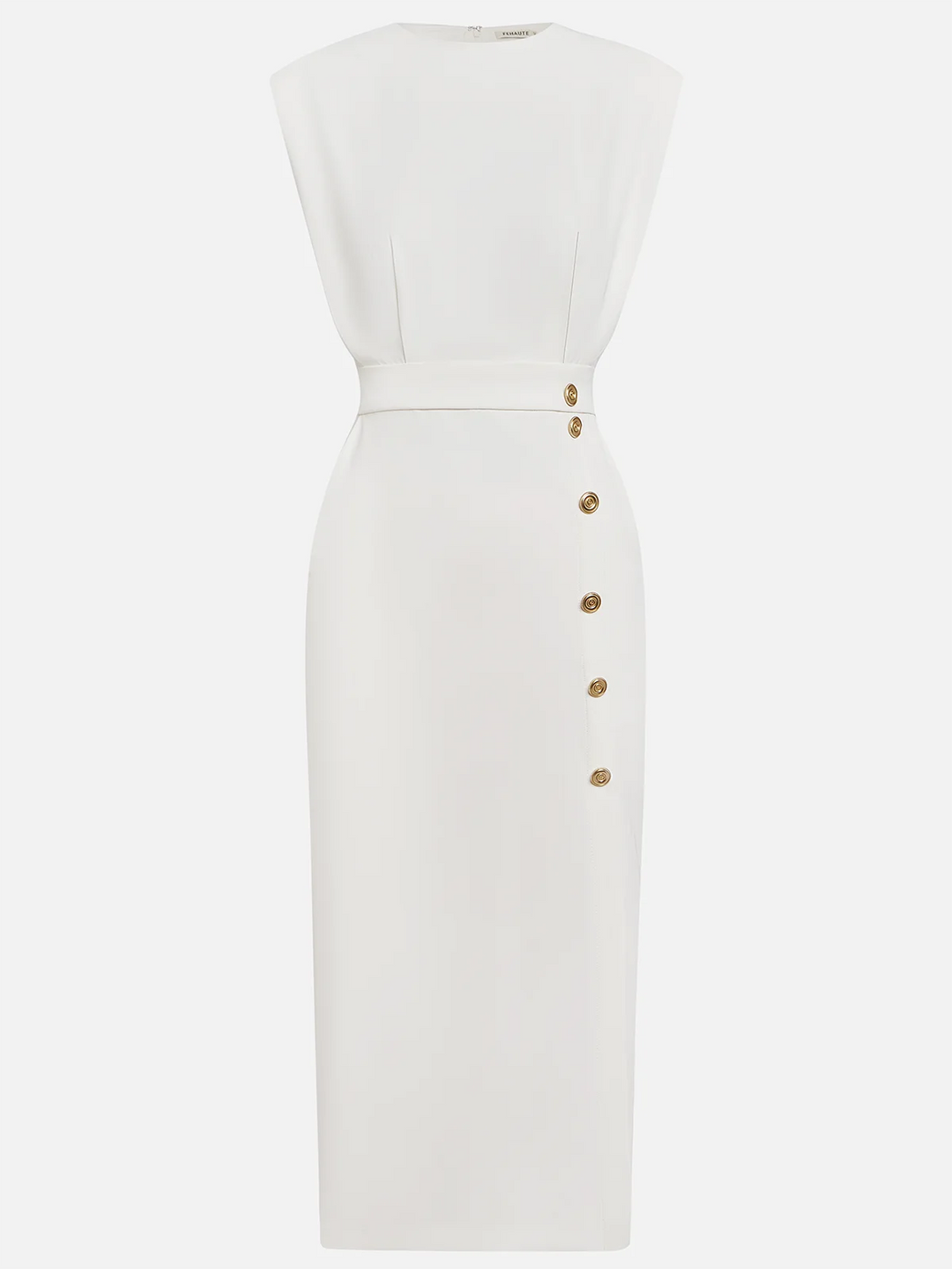 Robe Midi Femme Sans Manches Boutons Décoratifs