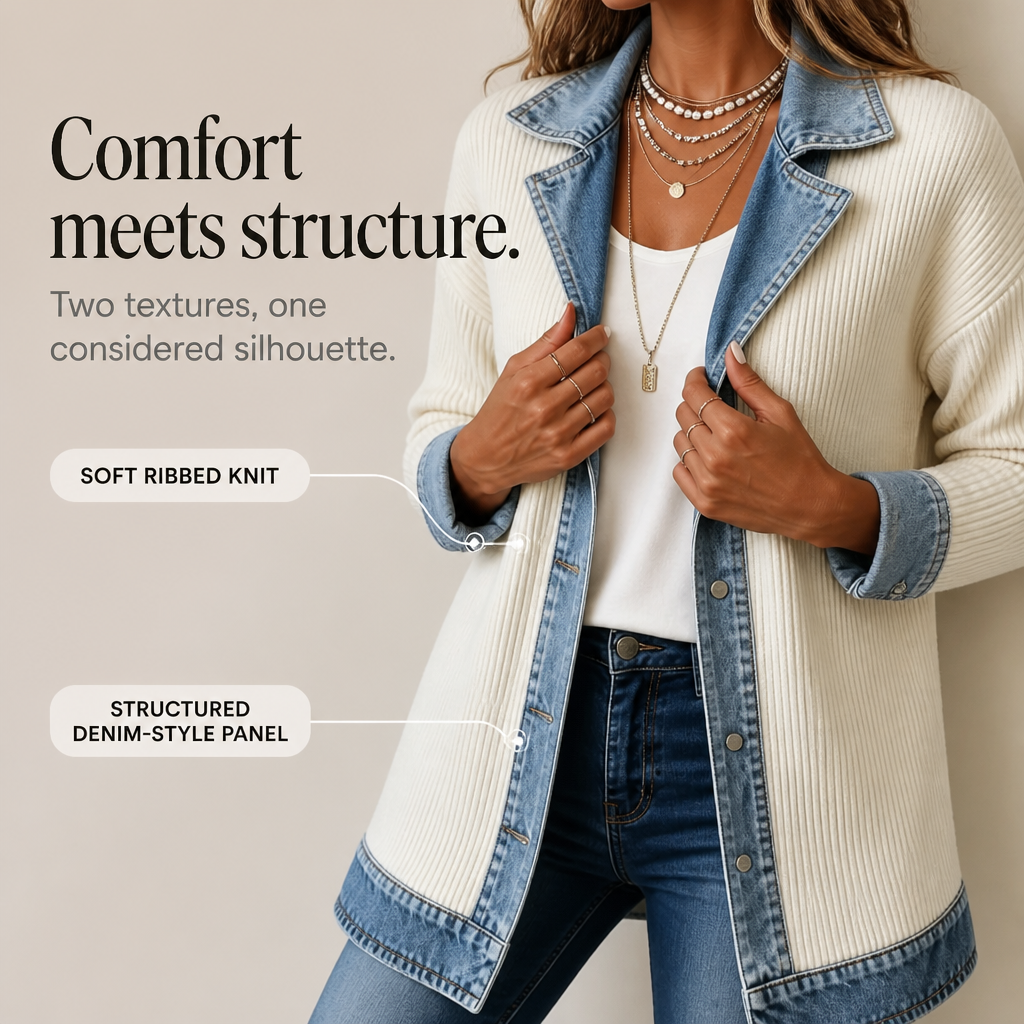 Cardigan en Maille Pour Femme Avec Finitions en Jean