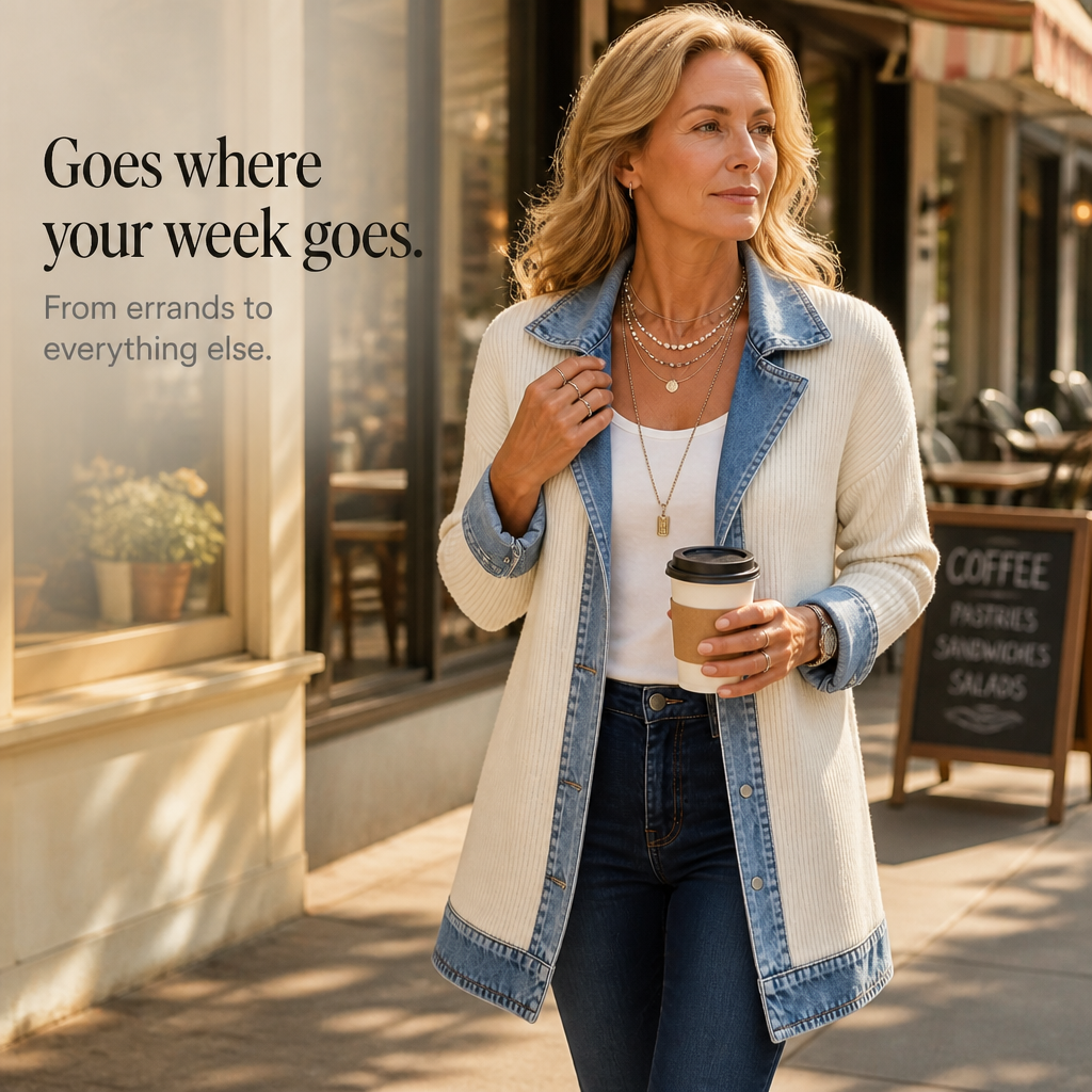 Cardigan en Maille Pour Femme Avec Finitions en Jean