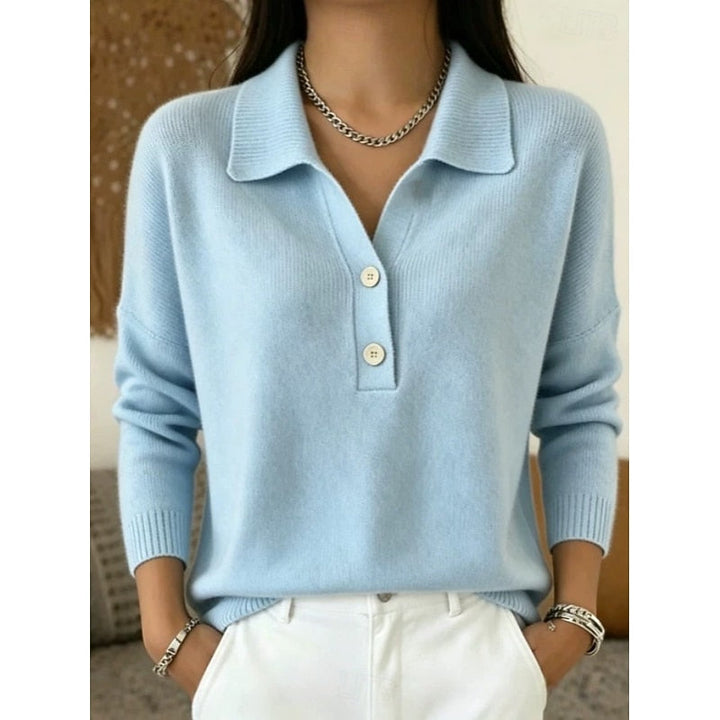 Elegant Women's Button-Up Shirt-Collar Sweater
