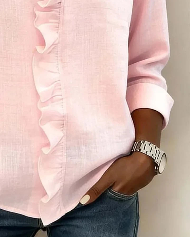 Women's V-neck blouse with ruffles and long sleeves