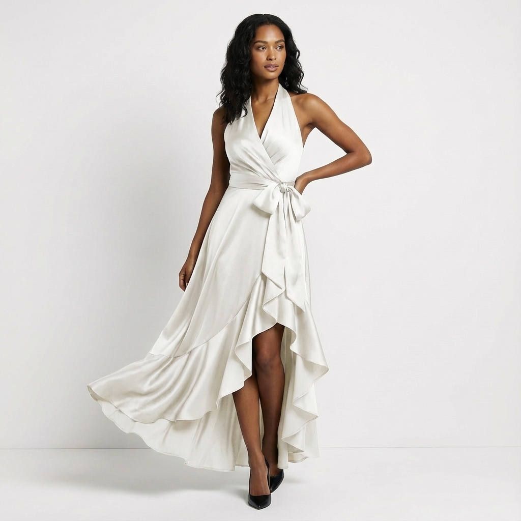 Robe Longue Portefeuille Femme Nœud Cérémonie