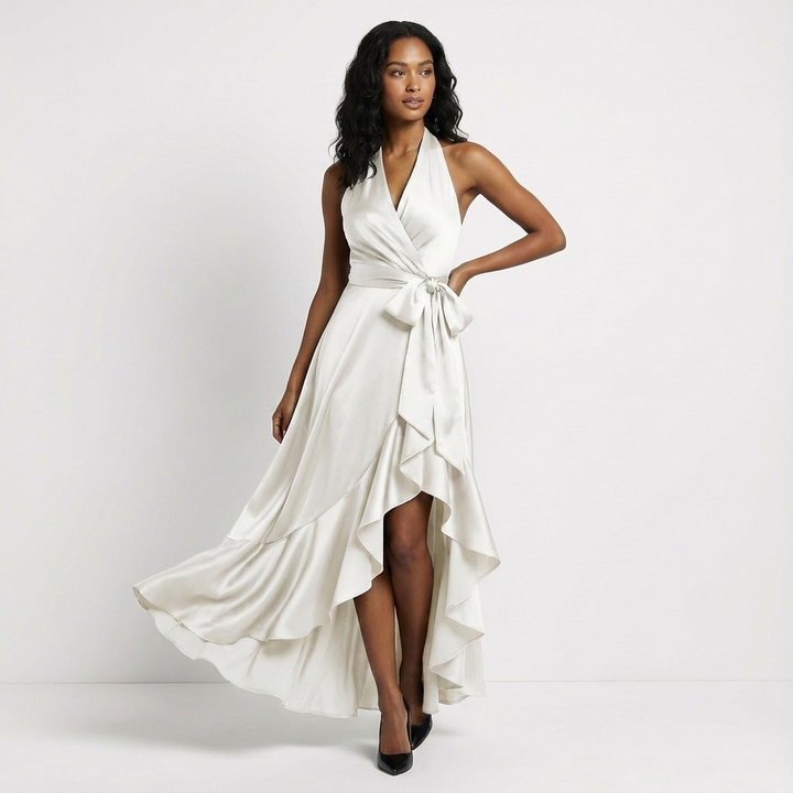 Robe Longue Portefeuille Femme Nœud Cérémonie