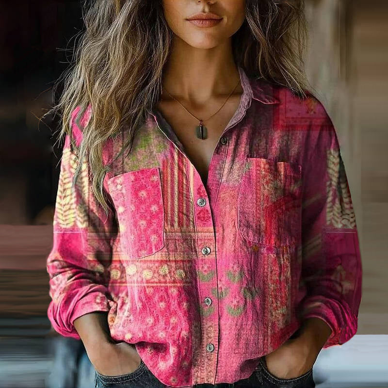 Women's Embroidered Button-Up Shirt Vintage Style