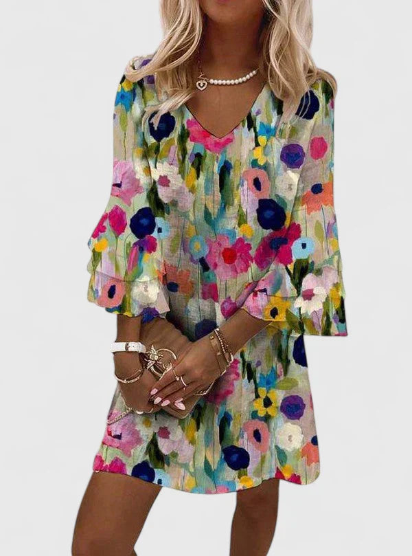 Robe Courte Fleurie Femme Col V