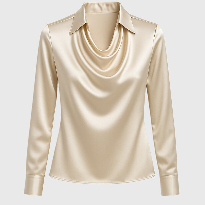 Blouse En Satin Manches Longues Et Col Bénitier Pour Femme