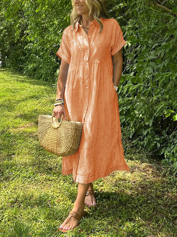 Robe Midi Chemise Rayée Femme Coupe Fluide