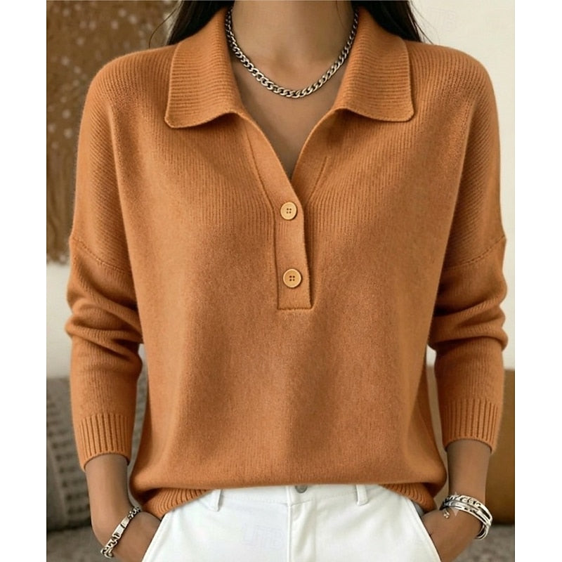 Elegant Women's Button-Up Shirt-Collar Sweater