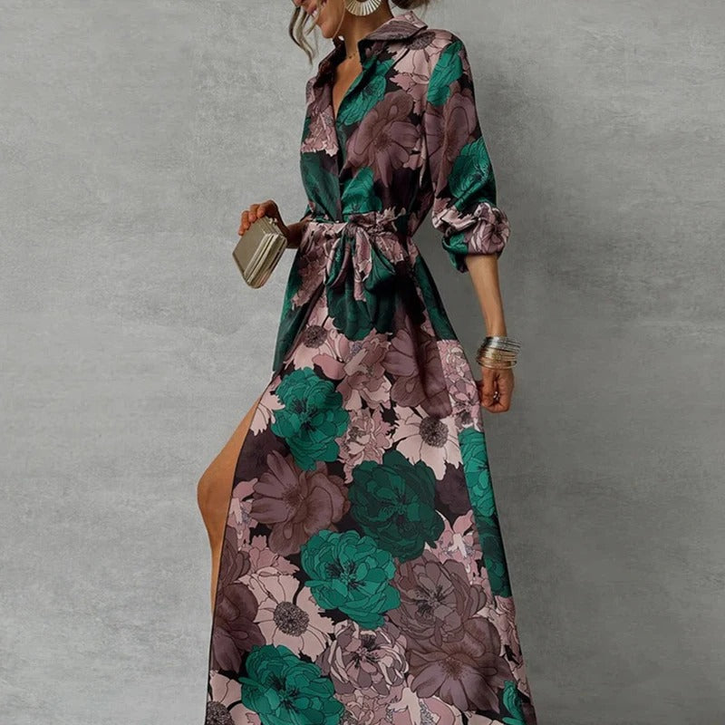 Robe Maxi Fleurie Femme Ceinturée Soirée