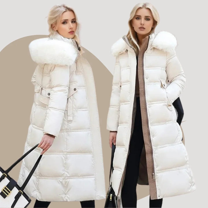 Parka comprida de senhora com capuz e gola de pelo sintético