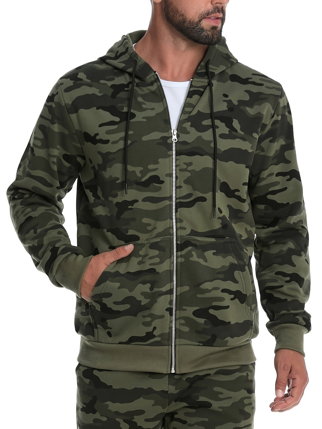 Men's Camouflage Pattern Zip-Up Hoodie