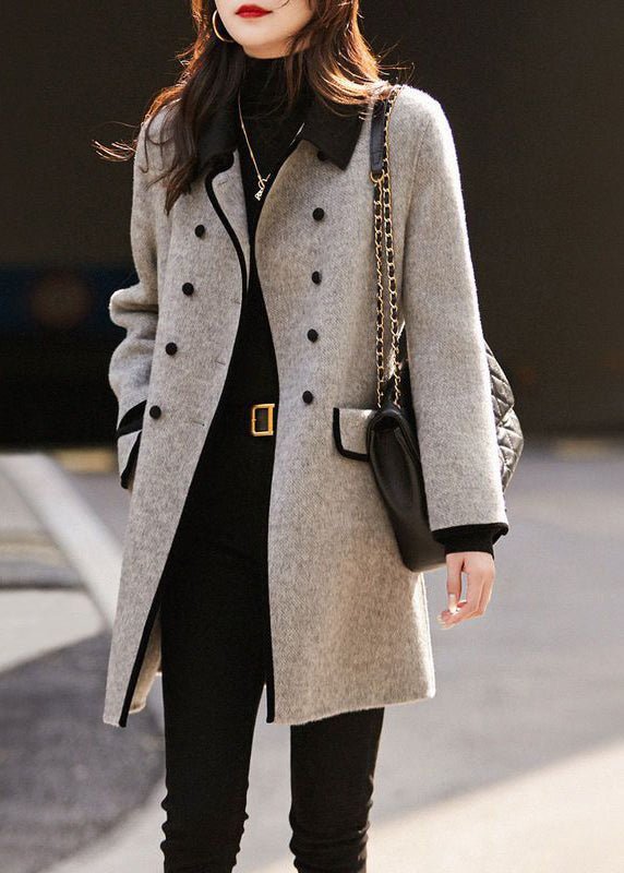 Women's Wool Blend Coat with Contrasting Trims