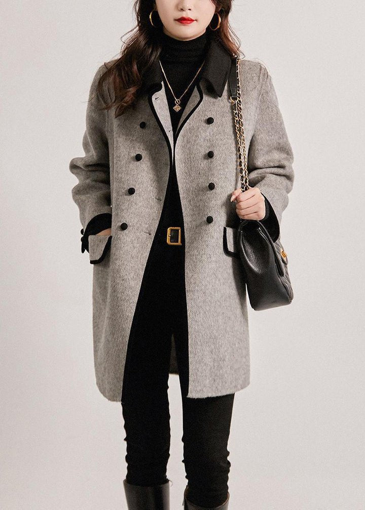 Women's Wool Blend Coat with Contrasting Trims