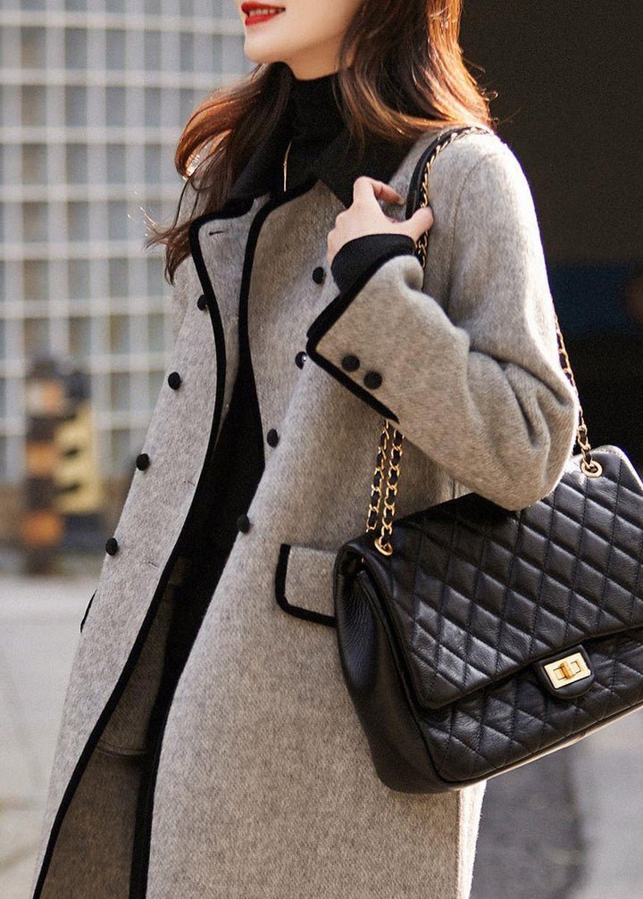 Women's Wool Blend Coat with Contrasting Trims