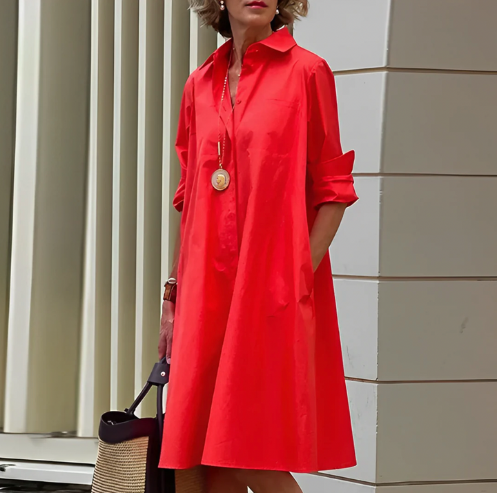 Robe Chemise Femme Manches Longues à Poches
