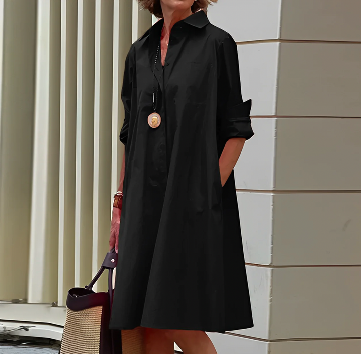 Robe Chemise Femme Manches Longues à Poches