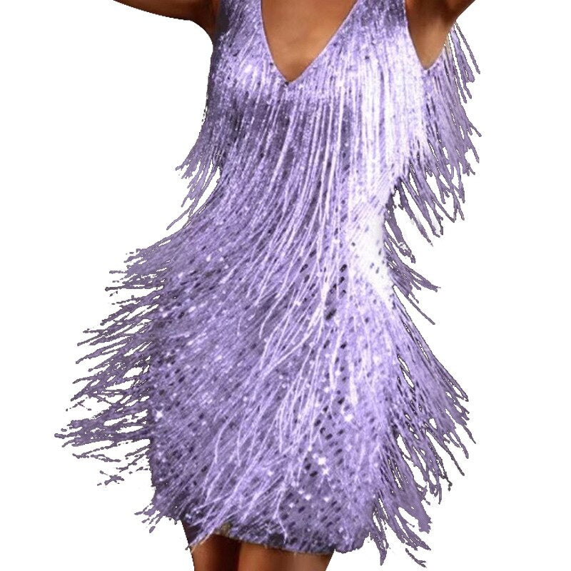Robe Courte à Franges Brillantes Femme Soirée