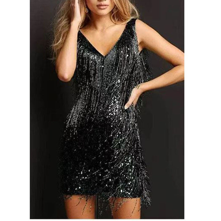 Robe Courte à Franges Brillantes Femme Soirée