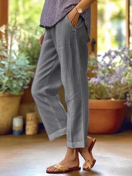Pantalon Court Décontracté Femme Taille Élastique