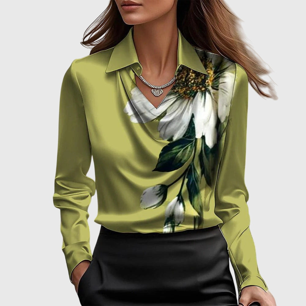 Blouse En Satin Manches Longues Et Col Bénitier Pour Femme