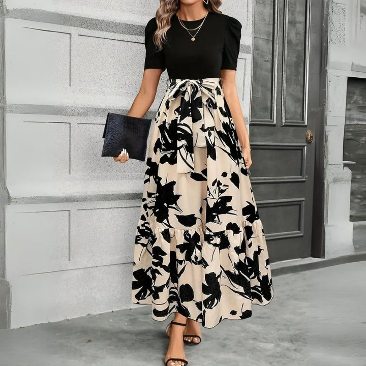 Robe Longue Fleurie Femme Taille Nouée Cérémonie