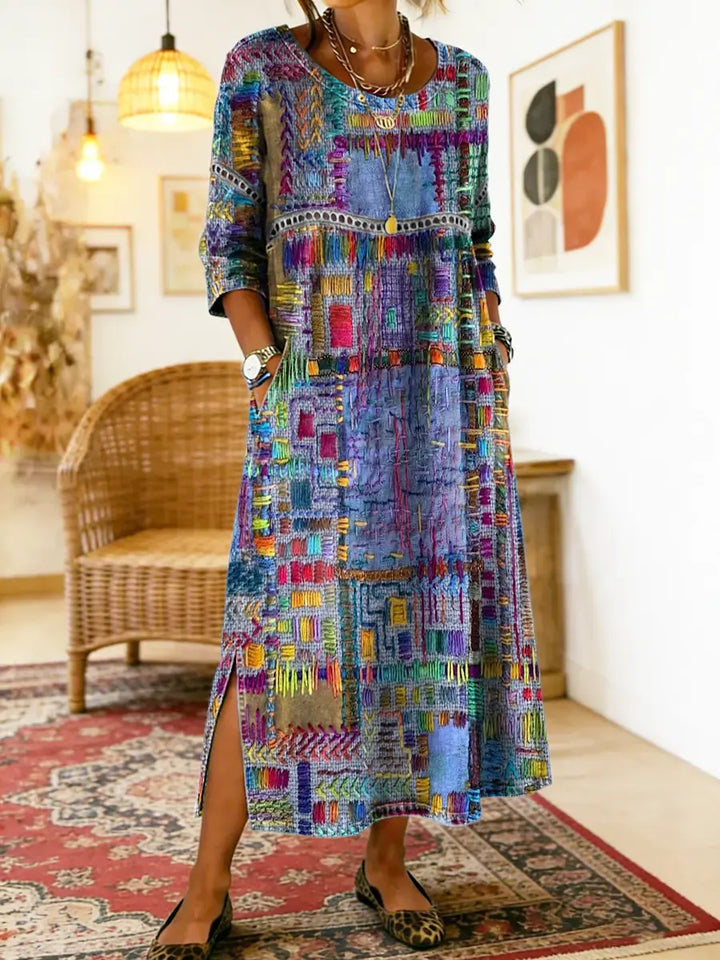 Robe Midi Femme Imprimé Artistique Fente