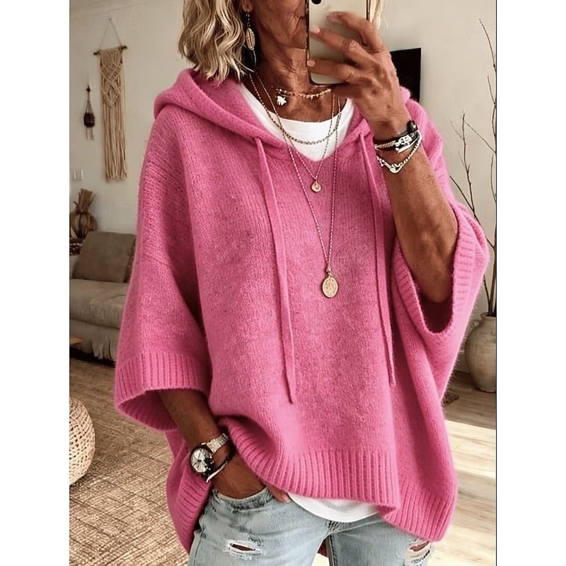 Poncho de punto tipo jersey oversize con capucha para mujer
