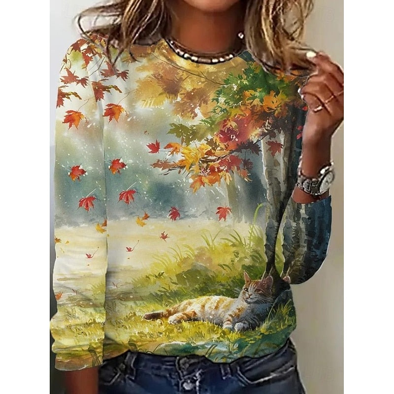 Top de manga larga con estampado botánico para mujer