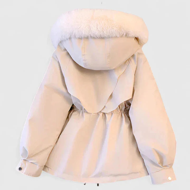 Chaqueta de invierno con capucha para mujer y cuello de piel sintética