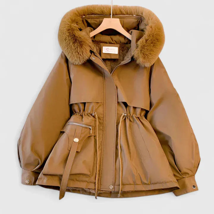 Chaqueta de invierno con capucha para mujer y cuello de piel sintética