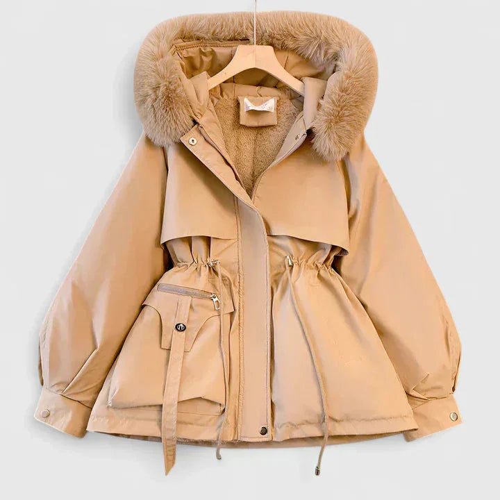 Chaqueta de invierno con capucha para mujer y cuello de piel sintética