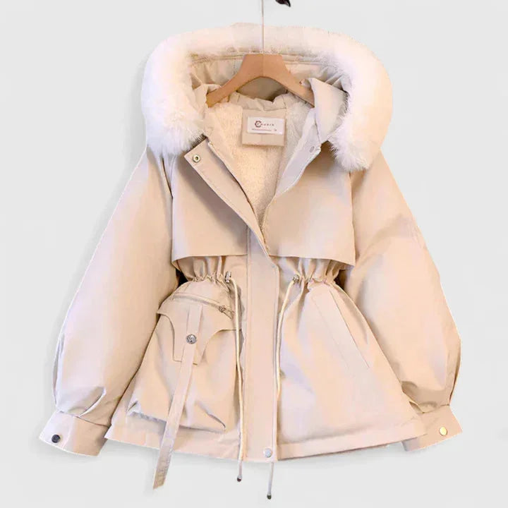 Chaqueta de invierno con capucha para mujer y cuello de piel sintética
