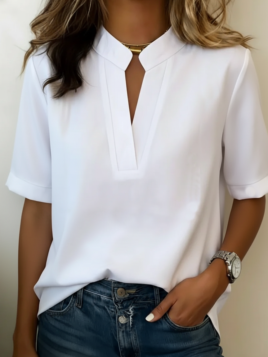 Blouse Femme Col V Manches Courtes Ample