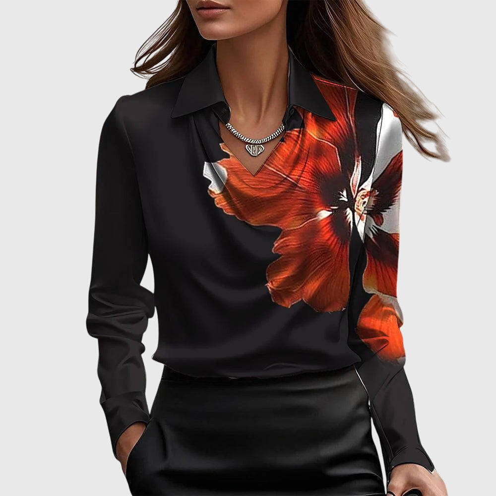 Blouse En Satin Manches Longues Et Col Bénitier Pour Femme