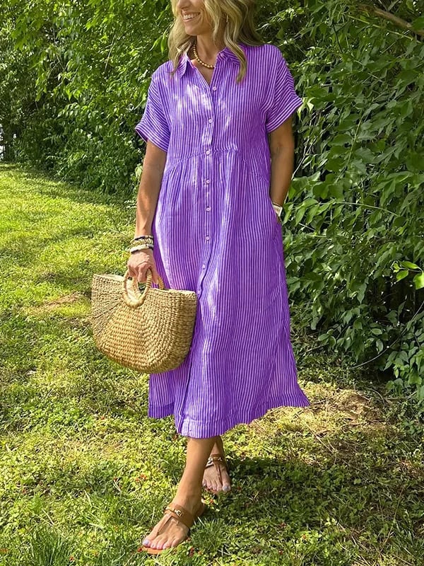 Robe Chemise Longue Femme Manches Courtes