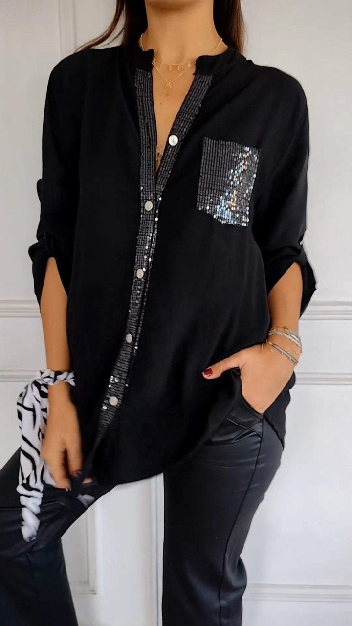 Elegant Women's Sequin Button-Down Shirt
