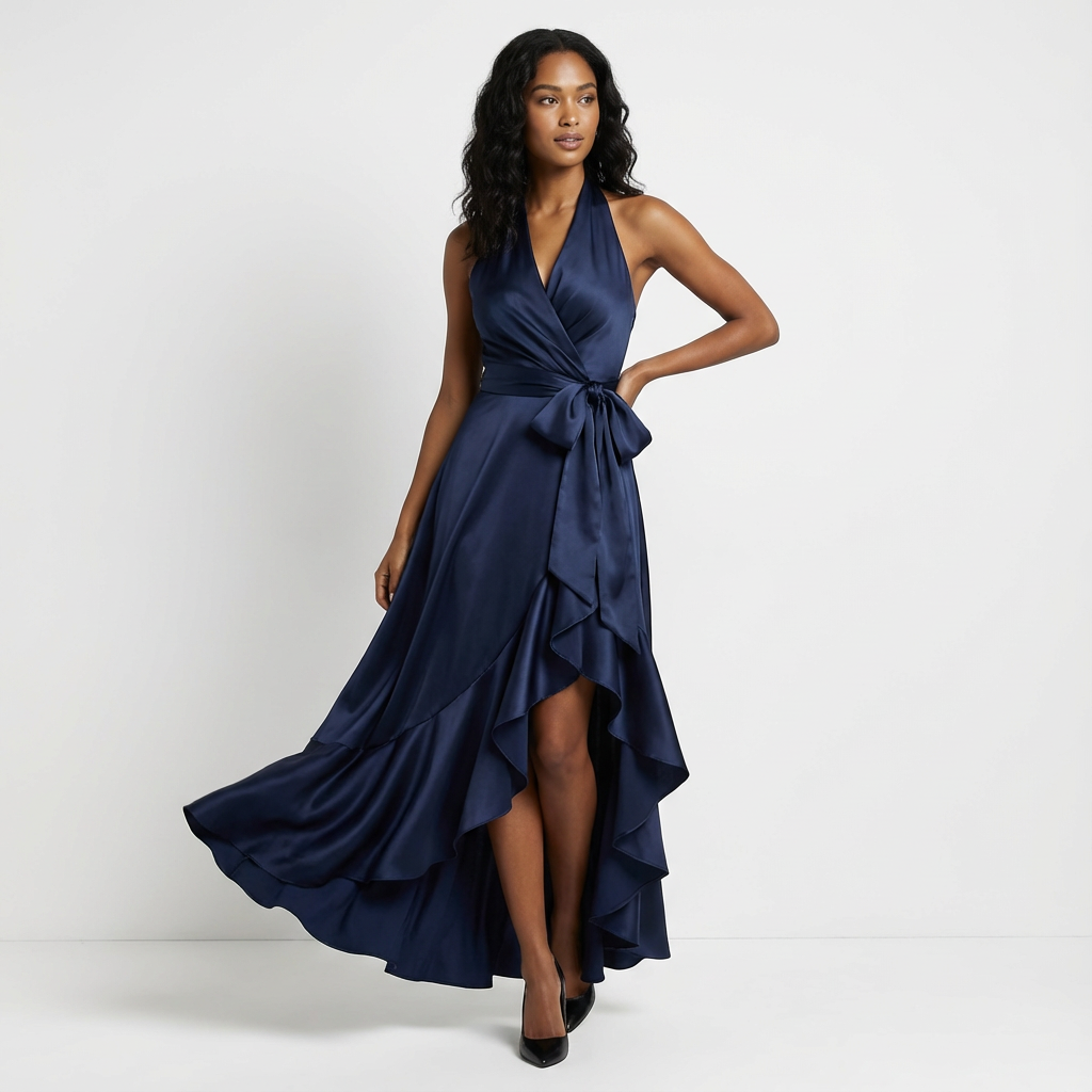 Robe Longue Portefeuille Femme Nœud Cérémonie