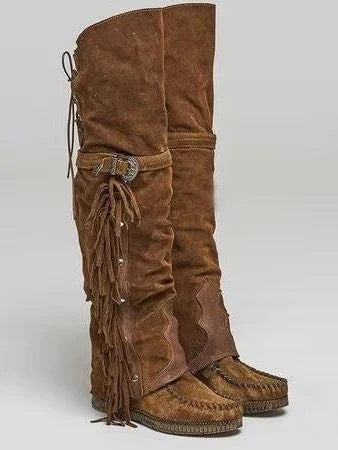 Bottes Hautes En Daim Pour Femme Avec Franges