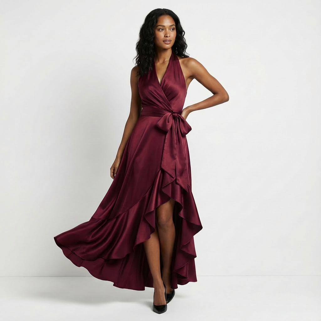 Robe Longue Portefeuille Femme Nœud Cérémonie