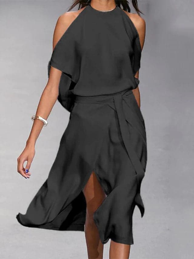 Robe Midi Femme Col Halter Fendue Soirée