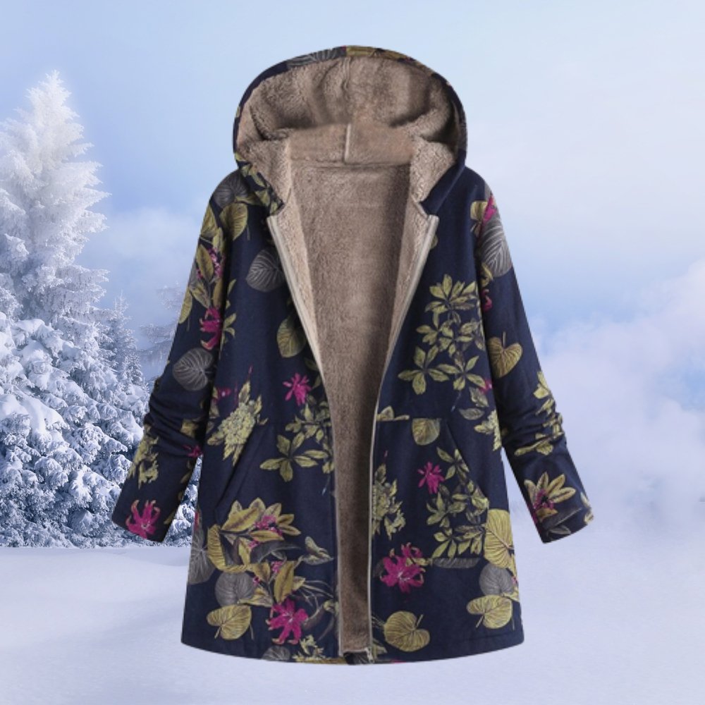 Damen-Sherpa-Mantel mit Blumenmuster und Kapuze